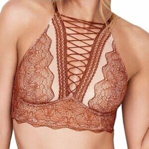 Victoria Secrets Lace Up Halter Bralette Brown Sz.M
